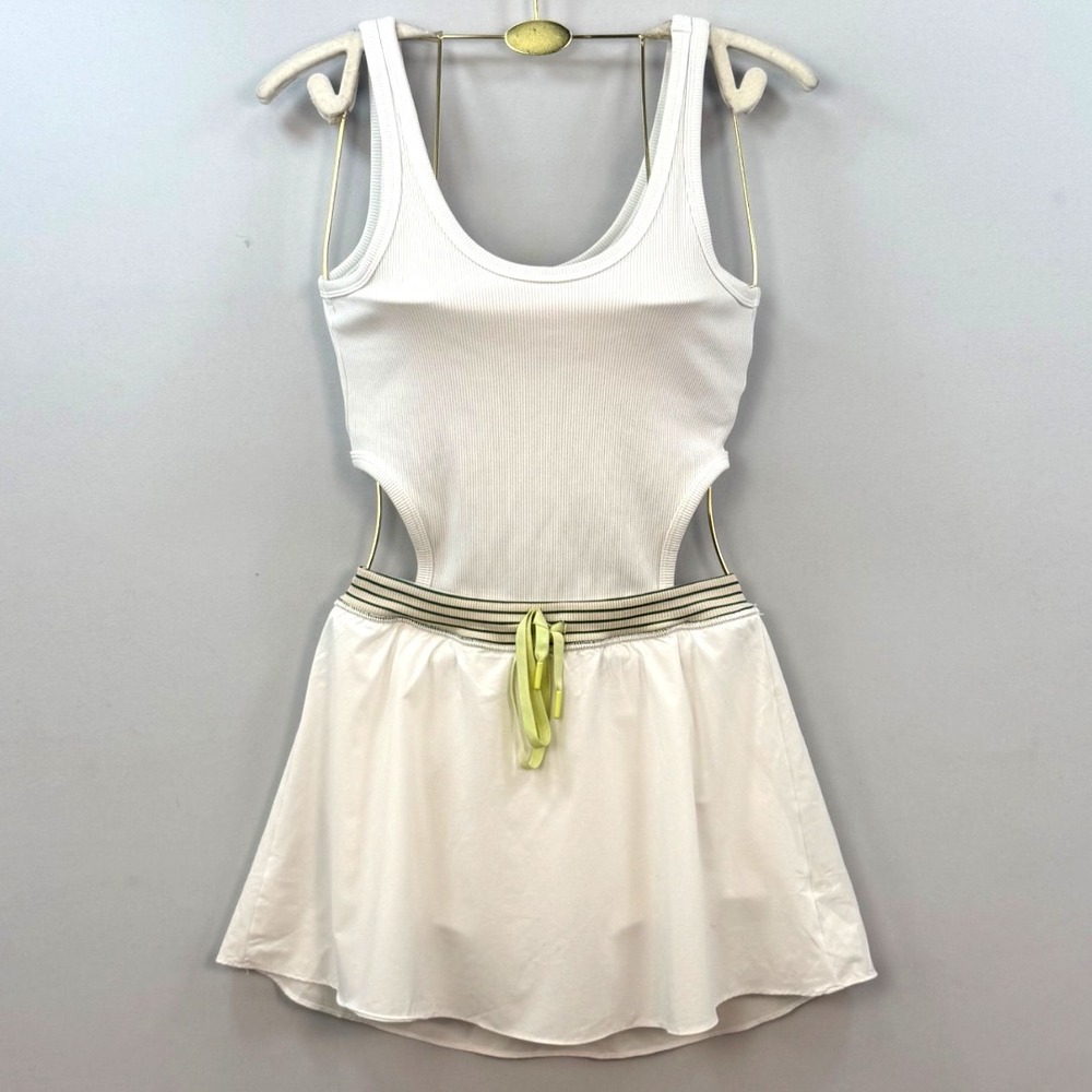 White Ribbed Cut Out Bodysuit and Athletic Skirt Set Sporty Athleisure